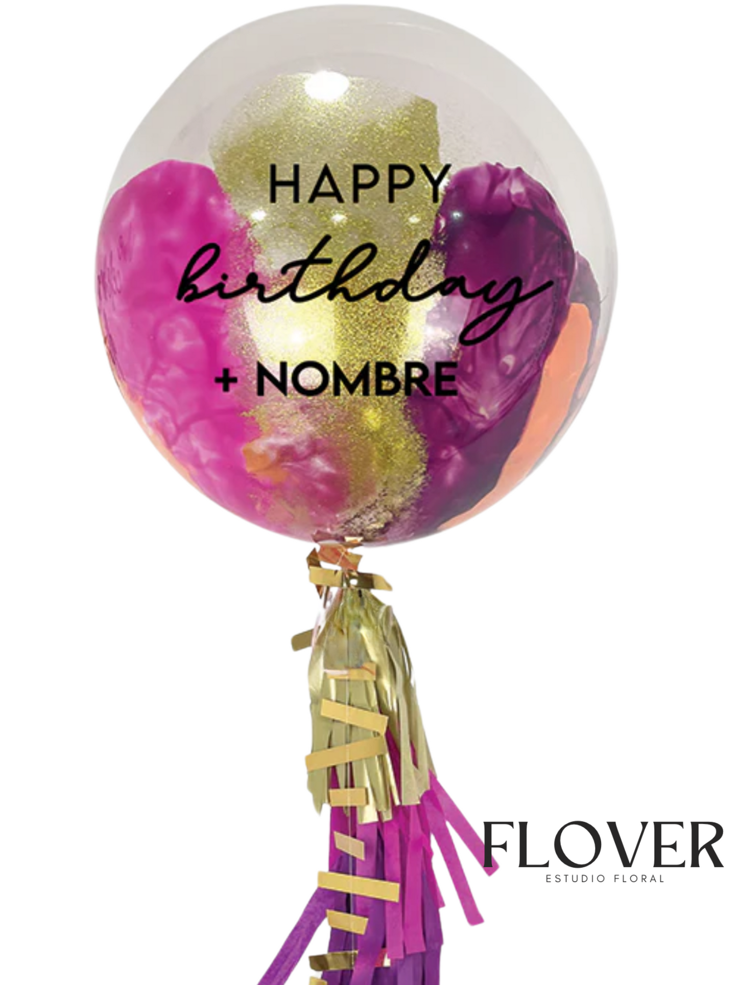 Burbuja glitter dorado y rosa