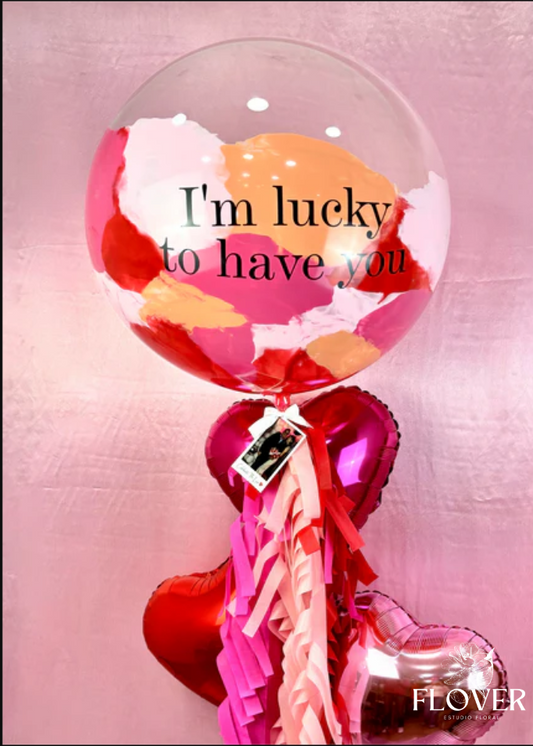Globo burbuja lucky y corazones con foto