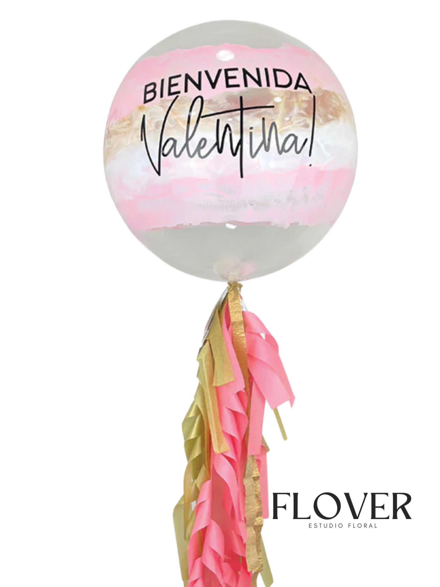 Globo burbuja franjas rosa y dorado 18in